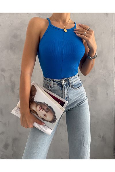 ladyzey μπλε γυναικεία μπλούζα καμιζόλα με λαιμόκοψη