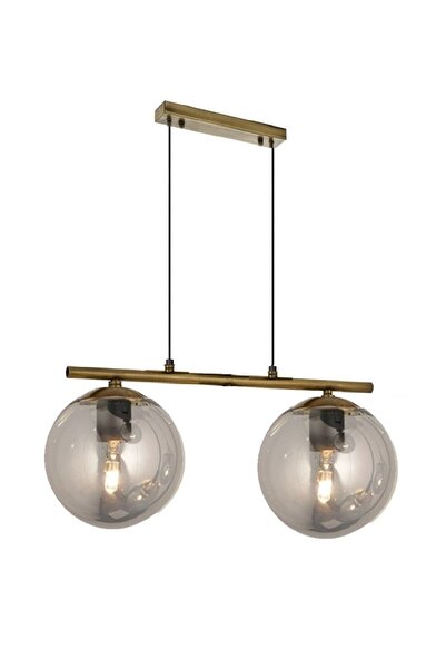 Lambadar Modern Füme Glop Camlı Sıralı Ikili Gold Sarkıt Avize