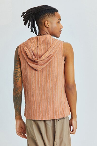 Clandestino Етнічна чоловіча сорочка з капюшоном і без рукавів, світло-коричнева