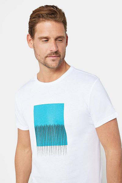 Tudors Ανδρικό T-shirt Slim Fit Slim Fit 100% βαμβακερό τυπωμένο λευκό μπλουζάκι με λαιμόκοψη