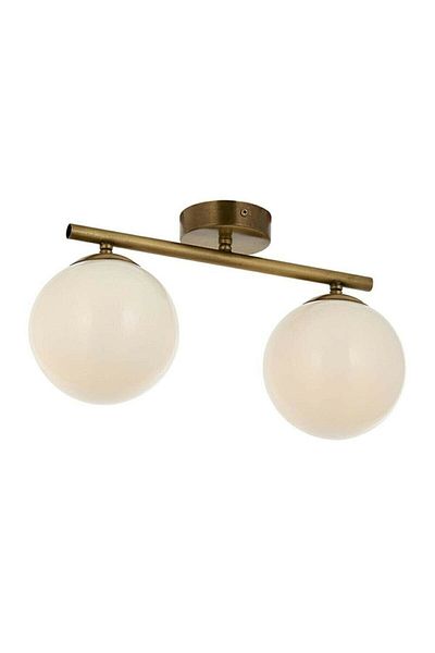 Lambadar Gold Double Modern White Globe Glass Plafonier Chandelier
