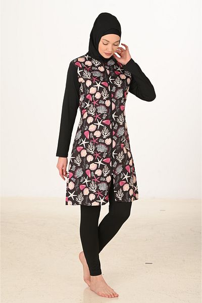 Fantasy 3445 Long Sleeve Parachute-Lycra Fabric Marine Pattern Hijab Swimsuit