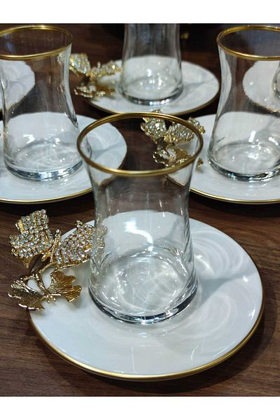 Paşabahçe Stoned Butterfly Pandora's Box - 1 Sinif Special Gift Tea Set