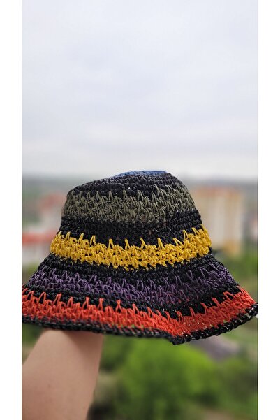 FRESCO SCARFS Wicker Colored Knitted Bucket Women's Hat
