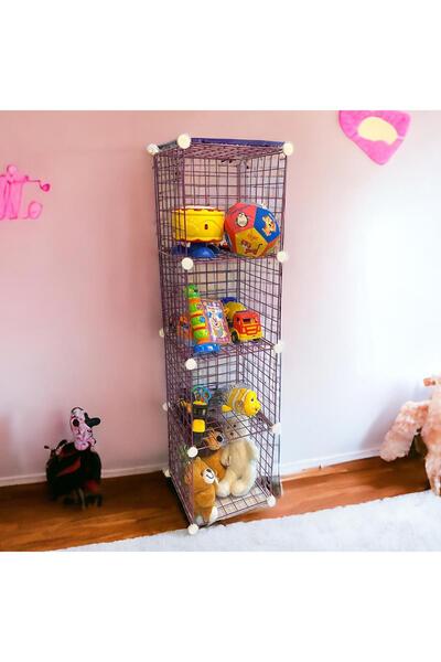 decorelax 4 Bölmeli Tel Küp Çok Amaçlı Organizer Raf Pembe 33cm Mutfak, Oyuncak, Kiler, Depolama Rafı
