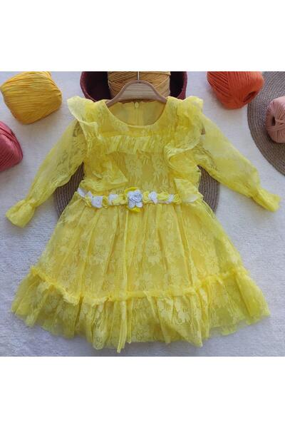 ALİSBUTİK ince çiçekli kız çocuk tül elbise
