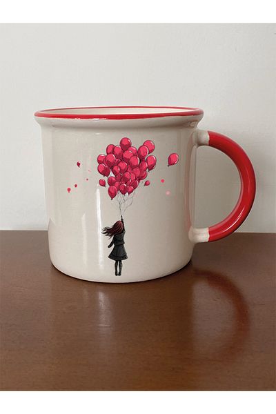 lili hediyelik Girl Red Bubble Spout Mug Cup Gift - Ceramic Tea and Coffee Cup