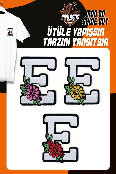 FANTASTIC ARMA Set de armă țesut floral Patch Patch - Lipire cu fier de călcat, litera E (3 bucăți)