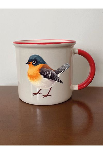 lili hediyelik Red Sweet Bird Mouth Mug - Ceramic Tea and Coffee Cup as a Gift for Lovers