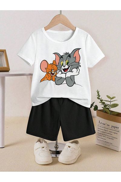 Heybely Kids Set tricou și pantaloni scurți pentru copii cu model Tom și Jerry