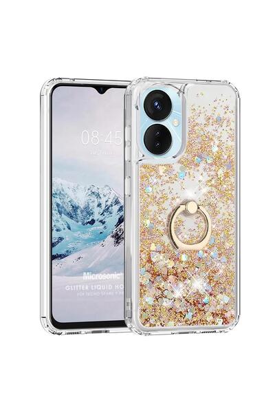 Microsonic TECNO Spark 9 Pro Kılıf Glitter Liquid Holder Gold