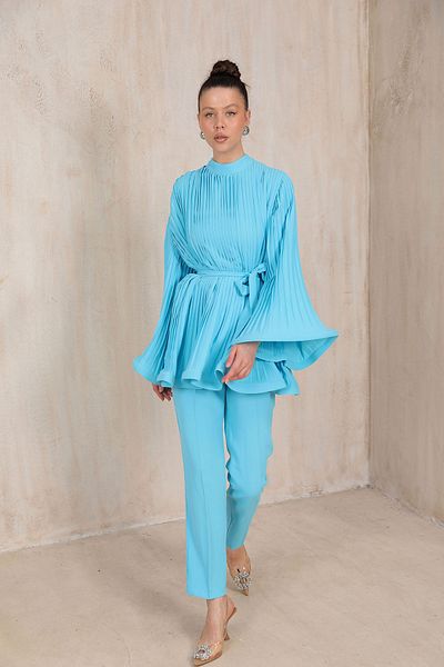 Melike Tatar BEBE BLUE 49-9308 Model Pleated Set