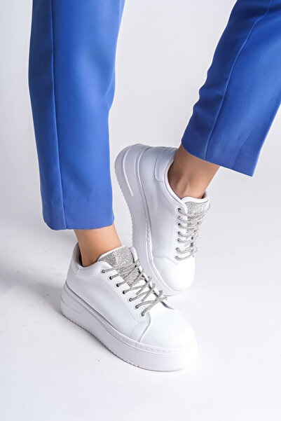 Rainon Store RDSDella Orthopedic Sole White Leather Women's Sports Shoes - Stoned Laced