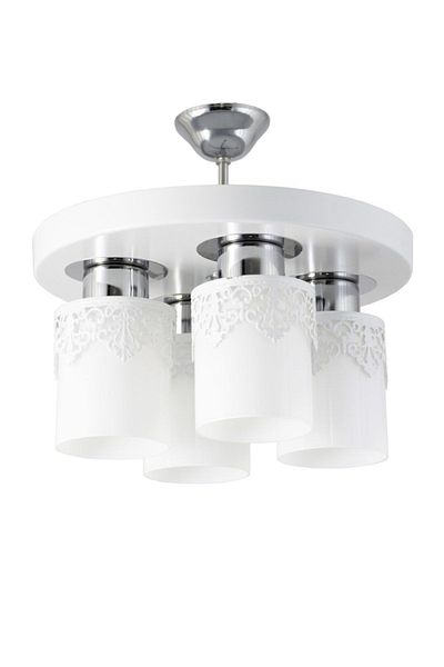Lambadar Quadruple Modern Sports Model White Chandelier with Round Tray Crown