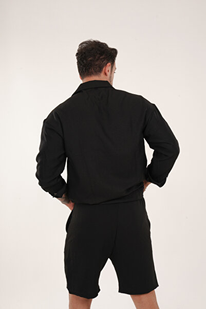 SCSARVİN Black Linen Shorts Set - Bottom and Top Set TK