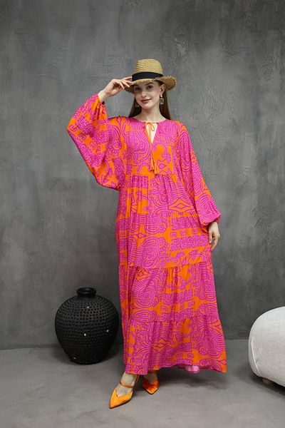 Neşeli Butik NBRS01 - Oversize Patterned Casual Viscose Women's Dress