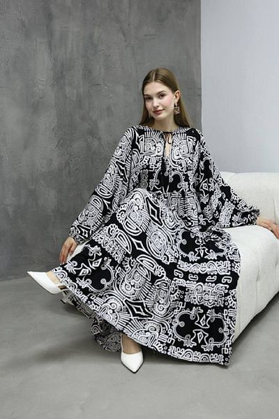 Neşeli Butik NBRS01 - Oversize Patterned Casual Viscose Women's Dress