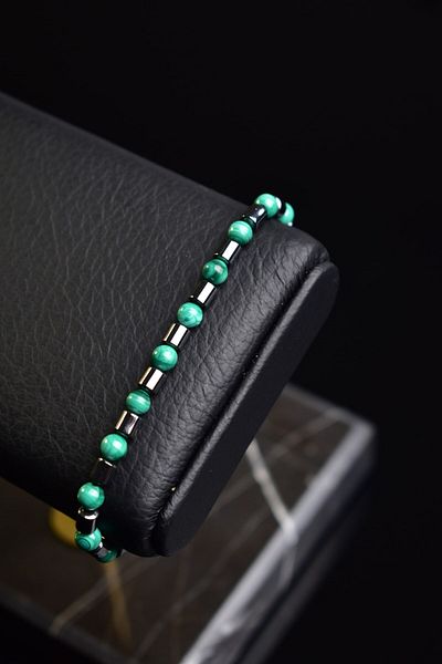 Safnaturel Men's Bracelet - Malachite and Hematite Natural Stone