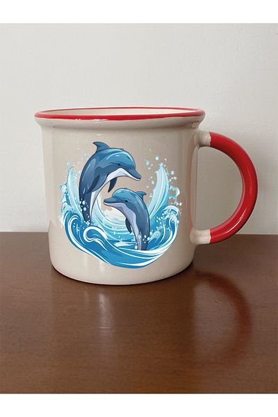 lili hediyelik Red Dolphins Printed - Ceramic Tea and Coffee Cup with Spout Gift for Lover