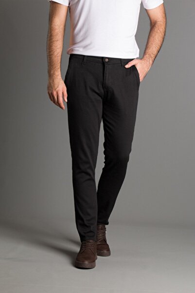 ZEKİ ÖZER Pantaloni negri de in Dobby pentru bărbați