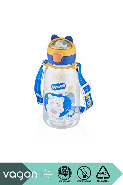 Vagonlife 760ml Sevimli Kedi Figürlü Silikon Pipetli Özel Askılı Polikarbon Ç...