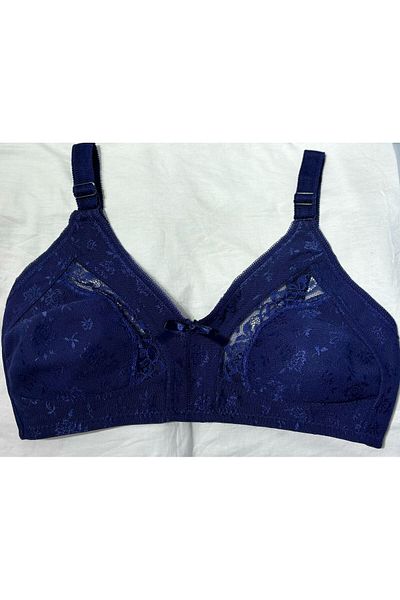 Kuryıldız Navy Blue Lace Women's Bra - Wire-Free Non-Support and Gathering