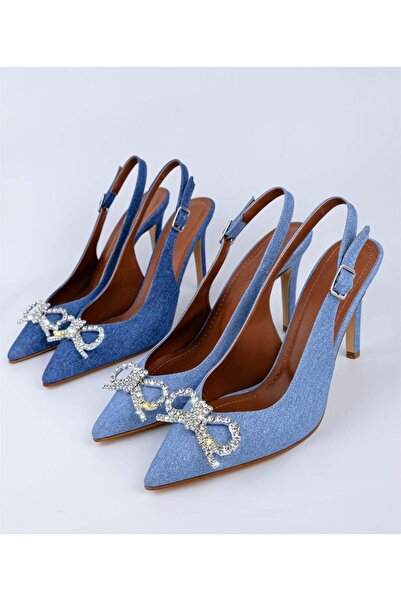 Sibel Durmaz Rasmus Denim Stone Detailed Stiletto Sandals