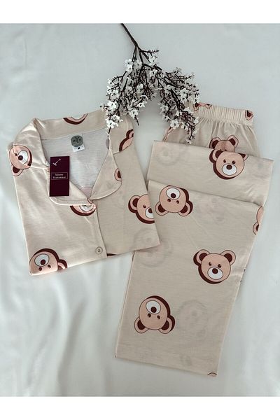 MH Moony Homewears Hnědá 2dílná sada česaného bavlněného pyžama