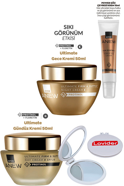 AVON Anew Ultimate 40-55 Yaş Set; Gündüz + Gece Kremi + Göz Çevresi Krem + Lovider Ayna