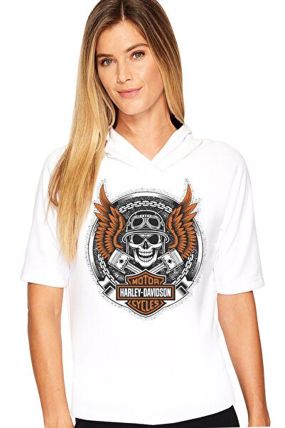 ROCKANDROLL Biker Skull White Sa kapuljačom Ženska majica kratkih rukava T-shirt