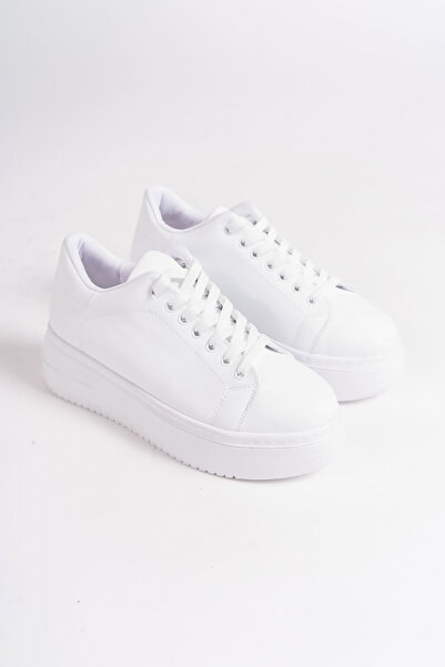 Rainon Store RDSBİANA Orthopedic Sole White Leather Women's Sports Shoes - Lace-up