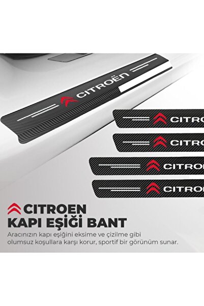 Rukye Shop Citroen Logolu Karbon Kapı Eşiği Koruyucu Bant Folyo 4'lü Set
