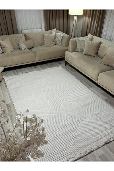 MBA Nova 1454 Krem Yumuşak Dokulu Halı Kilim Salon Mutfak Koridor Kesme Yollu...