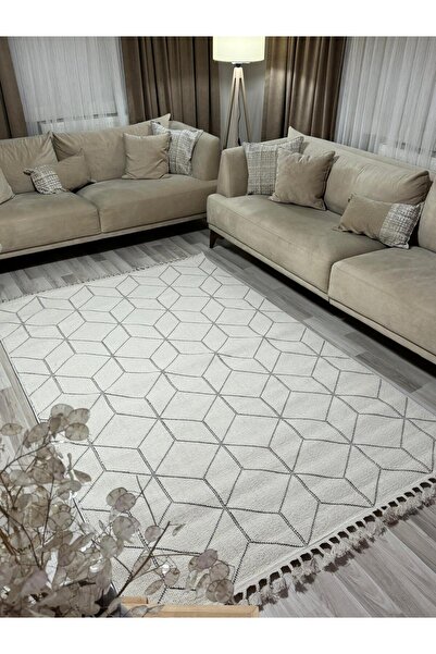 MBA Bloom 1407 Beyaz Halı Mutfak Halısı Kesme Halı Yolluk Balkon Halısı Hol K...