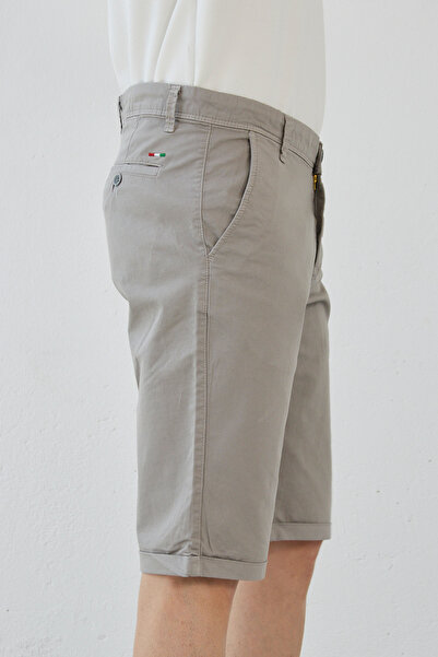 RAVANELLI Erkek Gri Slim Fit Dar Kesim Gabardin Pamuklu Casual Chino Şort
