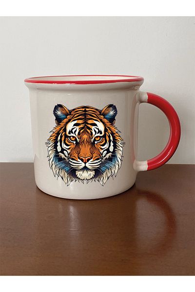 lili hediyelik Red Ceramic Tea and Coffee Gift - Charisma Tiger, Mouth Mug Cup for Lover