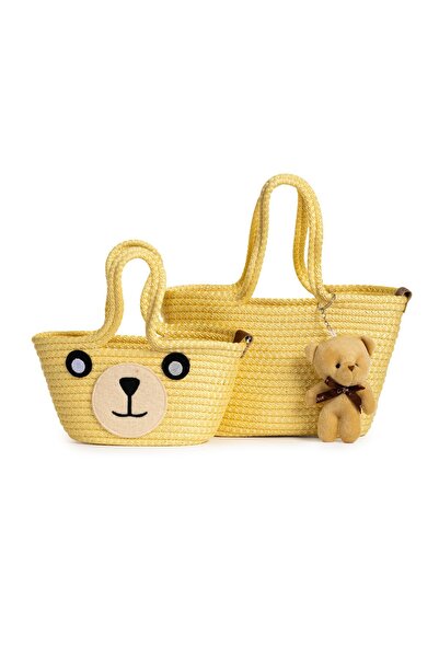 NOTHING 2'li Mini Örgülü Ayıcık Anahtarlı Anne Çocuk Çanta seti