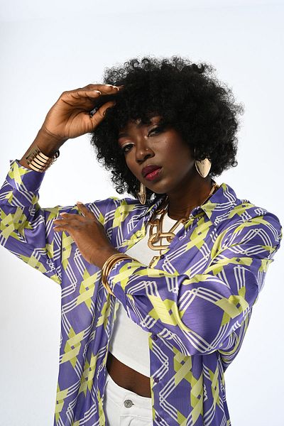 Orfeo Negro Women's Digital Printed Geometric Patterned Oversize Purple Shirt