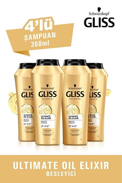 Gliss إليكسير الزيت النهائي - شامبو مغذي 360 مل، 4 قطع