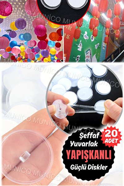 Munico 20 Adet Küçük Disk Asılı Dikişsiz Güçlü Kanca Tablo Halı Bayrak Balon Asma Aparatı Yapışkanlı Disk