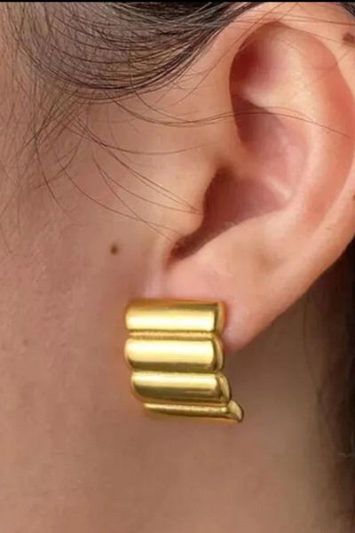 KYOLA DESİGN Vintage Stripe Detailed Gold Earrings