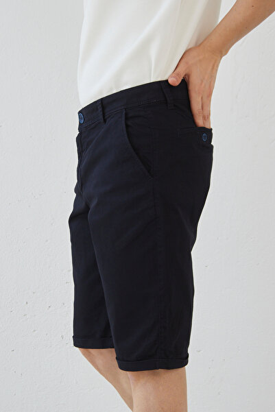 RAVANELLI Navy Blue Slim Fit Gabardine Cotton Men's Chino Shorts