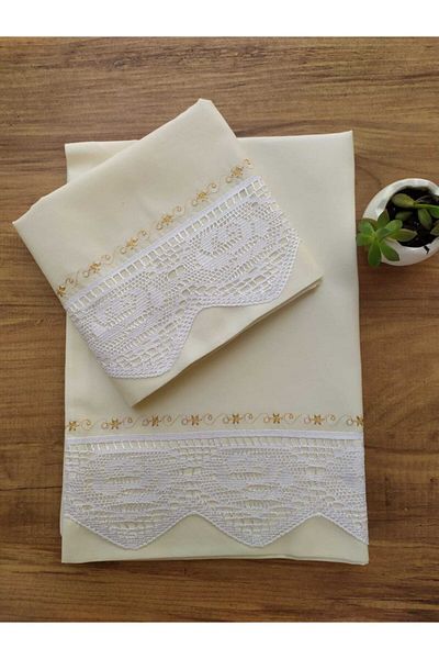 Çeyiz Bahçesi Κρεμ μαξιλαροθήκη Piccolo Lace Dowry 50&70