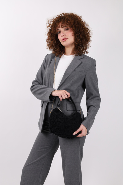 NOTHING Women's Fur Plush Handle Chain Strap Mini Hand Shoulder Baguette Bag