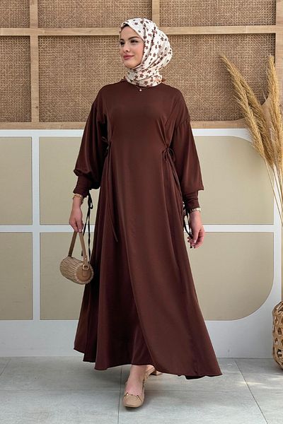 Bym Fashion Καφέ Φόρεμα - Λεπτομερής γραβάτα, Μοντέλο 6015