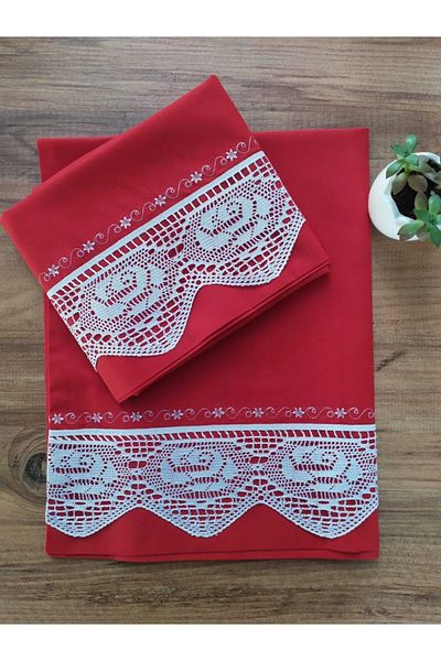 Çeyiz Bahçesi Lacy Pique Dowry Red 2-Piece Pillow Case 50&70
