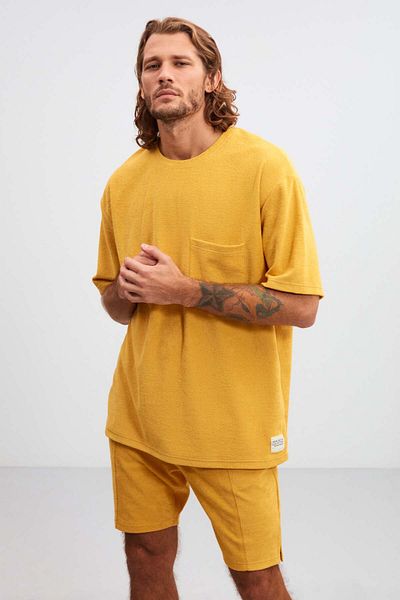 GRIMELANGE Delta Men's Relaxed Fit Saffron Yellow Shorts