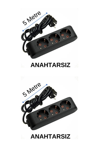 VİKO Viko (3'Lü) Üçlü Priz Topraklı Kablolu Siyah 5 (Beş) Metre (2 Adet)