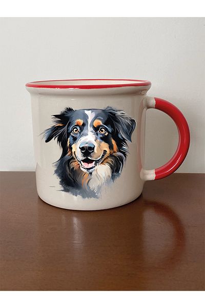 lili hediyelik Red Lover Gift - Ceramic Tea and Coffee Cup, Dog Patterned Mouth Mug