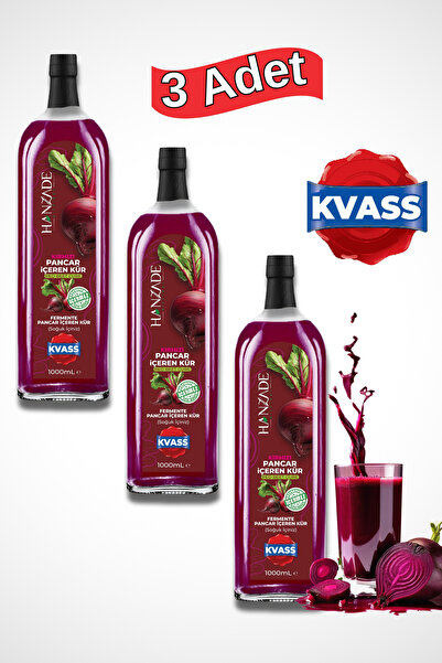 Hanzade Bitkisel Pancar Kvass Fermente Kırmızı Pancar İçeren Kür 1 Litre x 3 Adet Cam Şişe